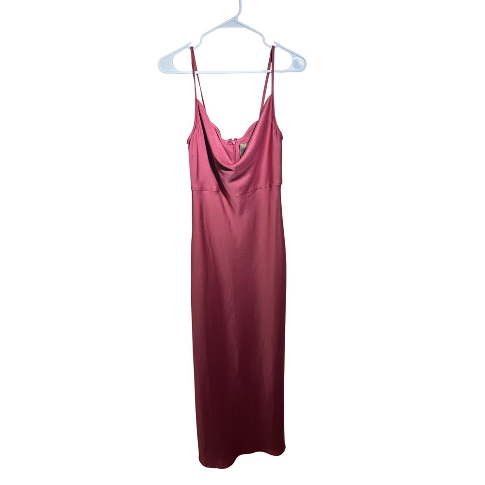 Taylor Womens Mauve Satin Cowl Neck Spaghetti Strap Midi Slip Dress Size 4 - Picture 1 of 3
